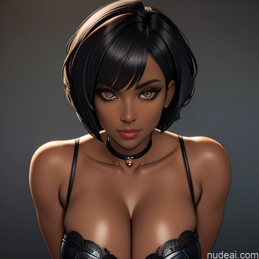 related ai porn images free for Dark Skin Goth Tribal Huge Boobs Short Hair Close-up View Bending Over Cleavage Black