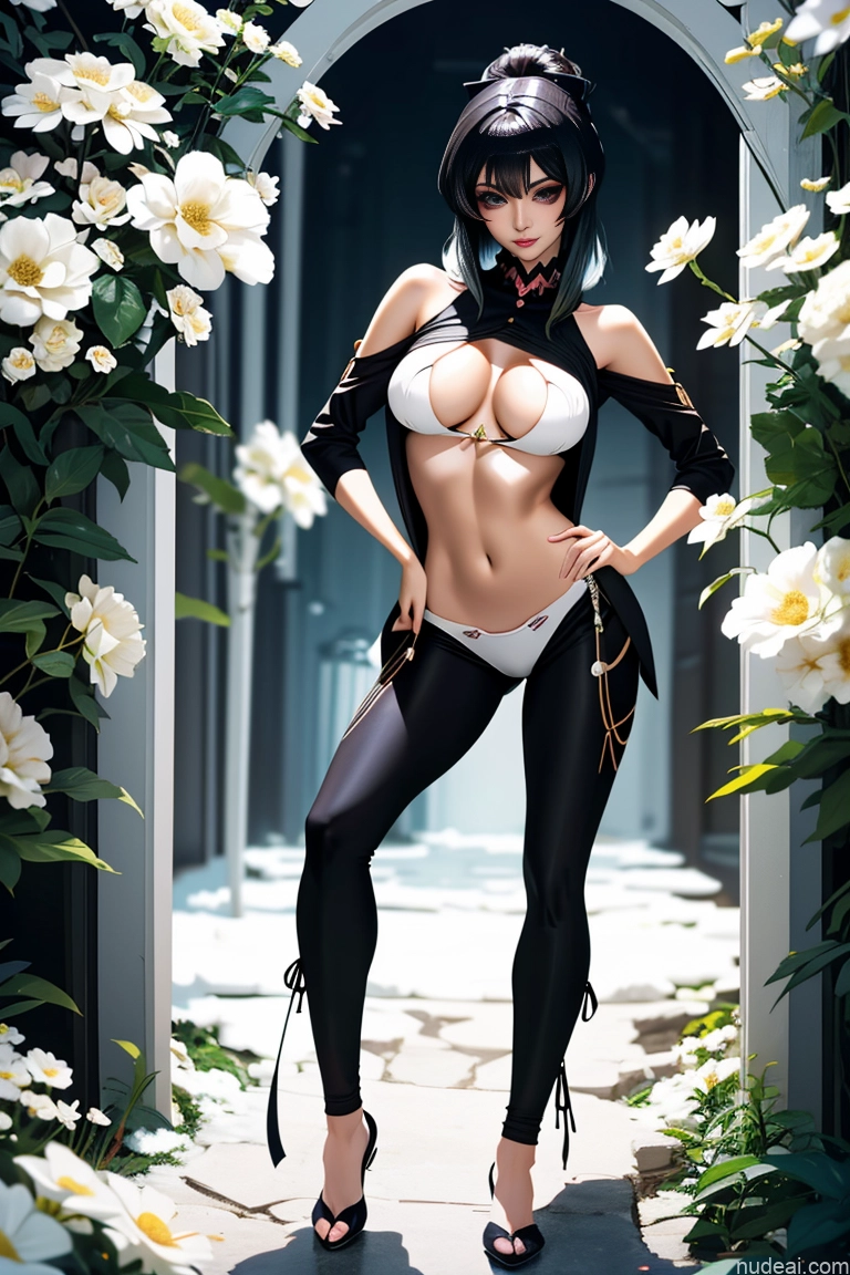 Woman Skinny Black Hair Small Tits Small Ass One White Short Flower Bangs Straight Soft Anime Anime Warm Anime Crisp Anime Sangonomiya Kokomi: Genshin Impact Cosplayers