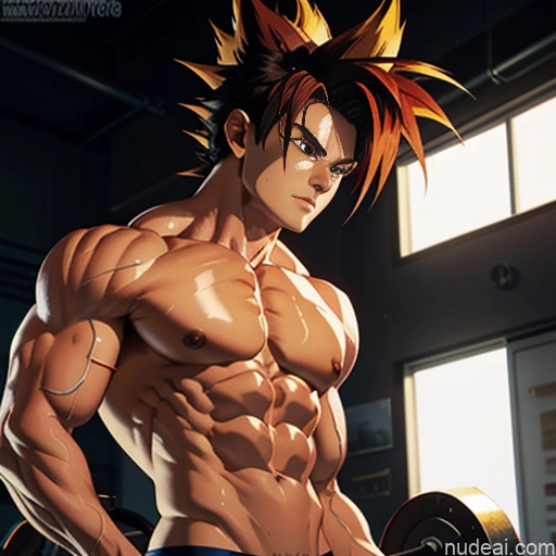 related ai porn images free for Super Saiyan 4 Woman Neon Lights Clothes: Red Busty Muscular Abs Front View