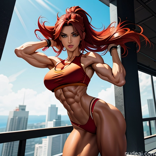 related ai porn images free for Super Saiyan 4 Woman Neon Lights Clothes: Red Busty Muscular Abs Front View Science Fiction Style