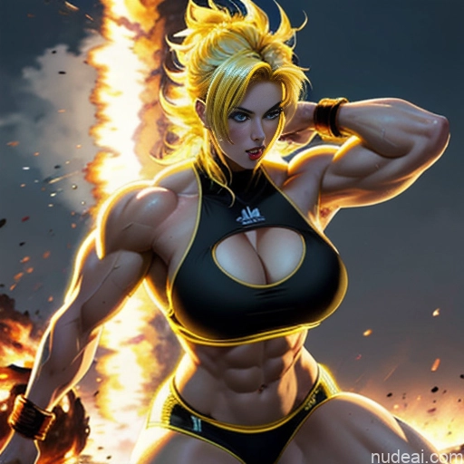 related ai porn images free for Woman Busty Super Saiyan Neon Lights Clothes: Yellow Bodybuilder Front View Battlefield