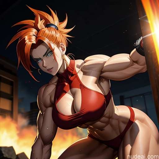 related ai porn images free for Super Saiyan 4 Neon Lights Clothes: Red Woman Busty Muscular Abs Two Front View