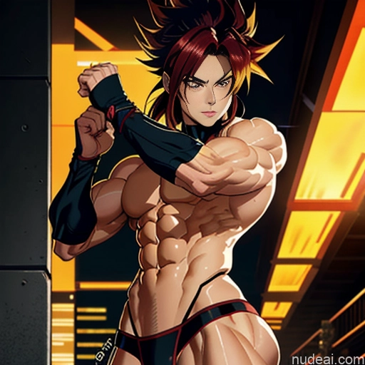 related ai porn images free for Super Saiyan 4 Neon Lights Clothes: Red Woman Muscular Abs Front View