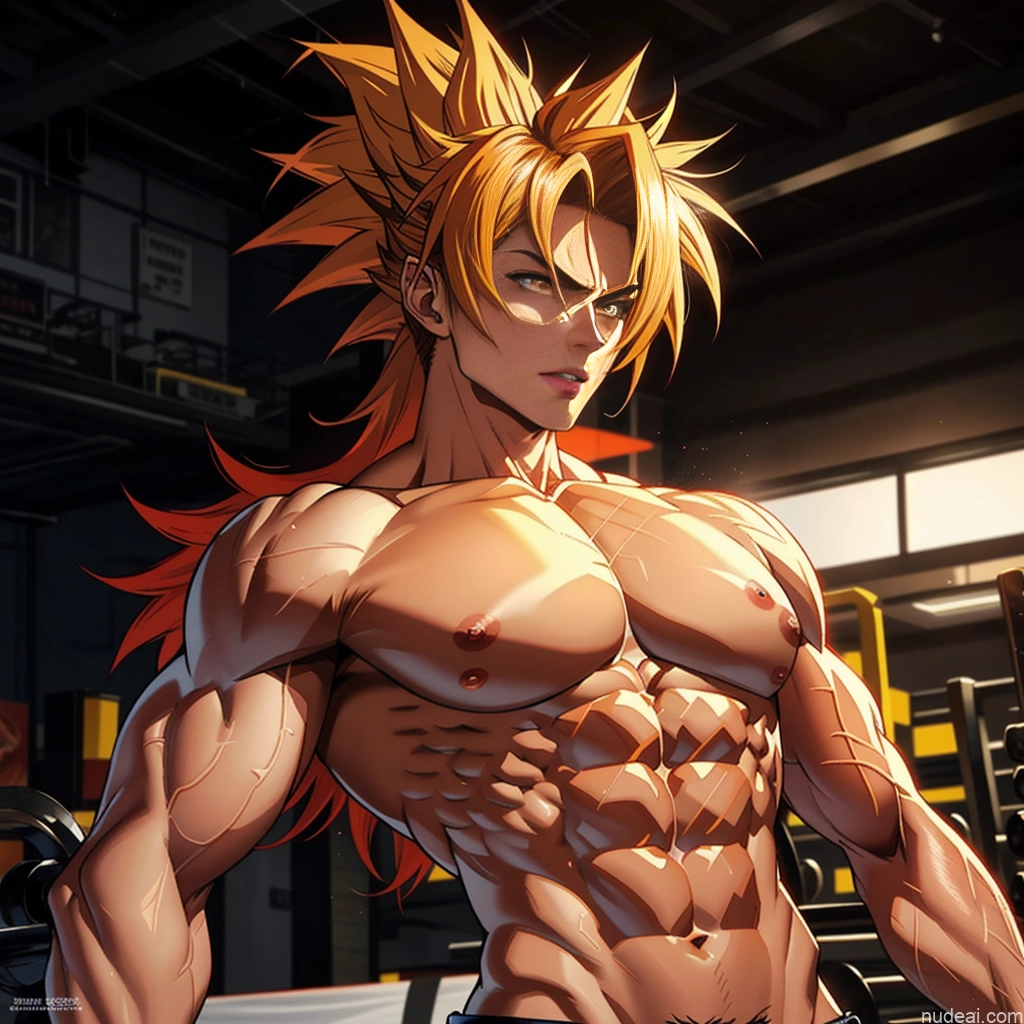 ai nude image of pics of Super Saiyan 4 Neon Lights Clothes: Red Woman Muscular Abs Busty Several Front View