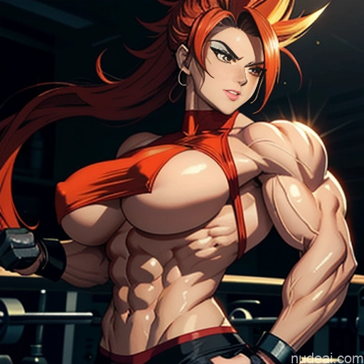 ai nude image of pics of Super Saiyan 4 Neon Lights Clothes: Red Woman Muscular Abs Busty Several Front View Huge Boobs