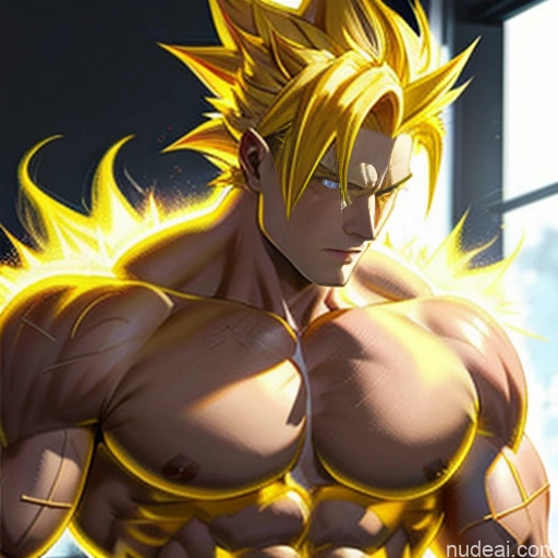 Super Saiyan Super Saiyan 4 Neon Lights Clothes: Red Neon Lights Clothes: Yellow Woman Bodybuilder Busty Front View