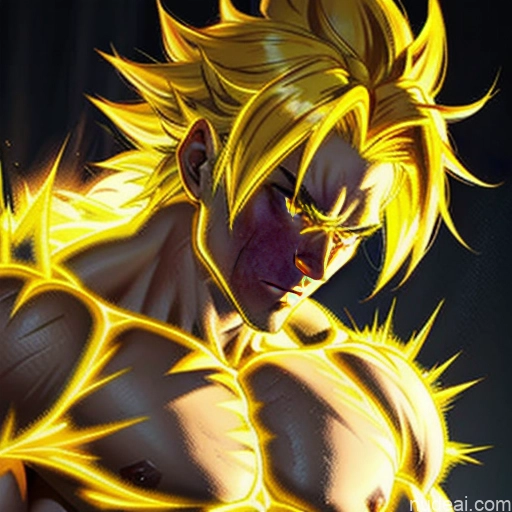 Super Saiyan Super Saiyan 4 Neon Lights Clothes: Red Neon Lights Clothes: Yellow Woman Bodybuilder Busty Front View