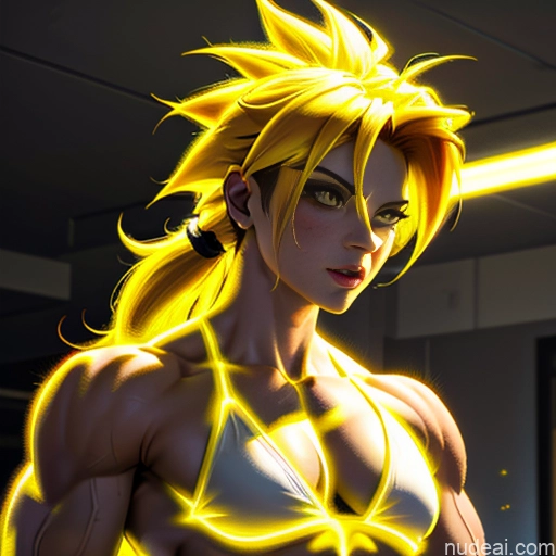 Super Saiyan Super Saiyan 4 Neon Lights Clothes: Red Neon Lights Clothes: Yellow Woman Bodybuilder Busty Front View