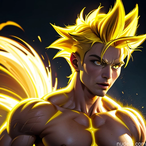 Super Saiyan Super Saiyan 4 Neon Lights Clothes: Red Neon Lights Clothes: Yellow Woman Bodybuilder Busty Front View