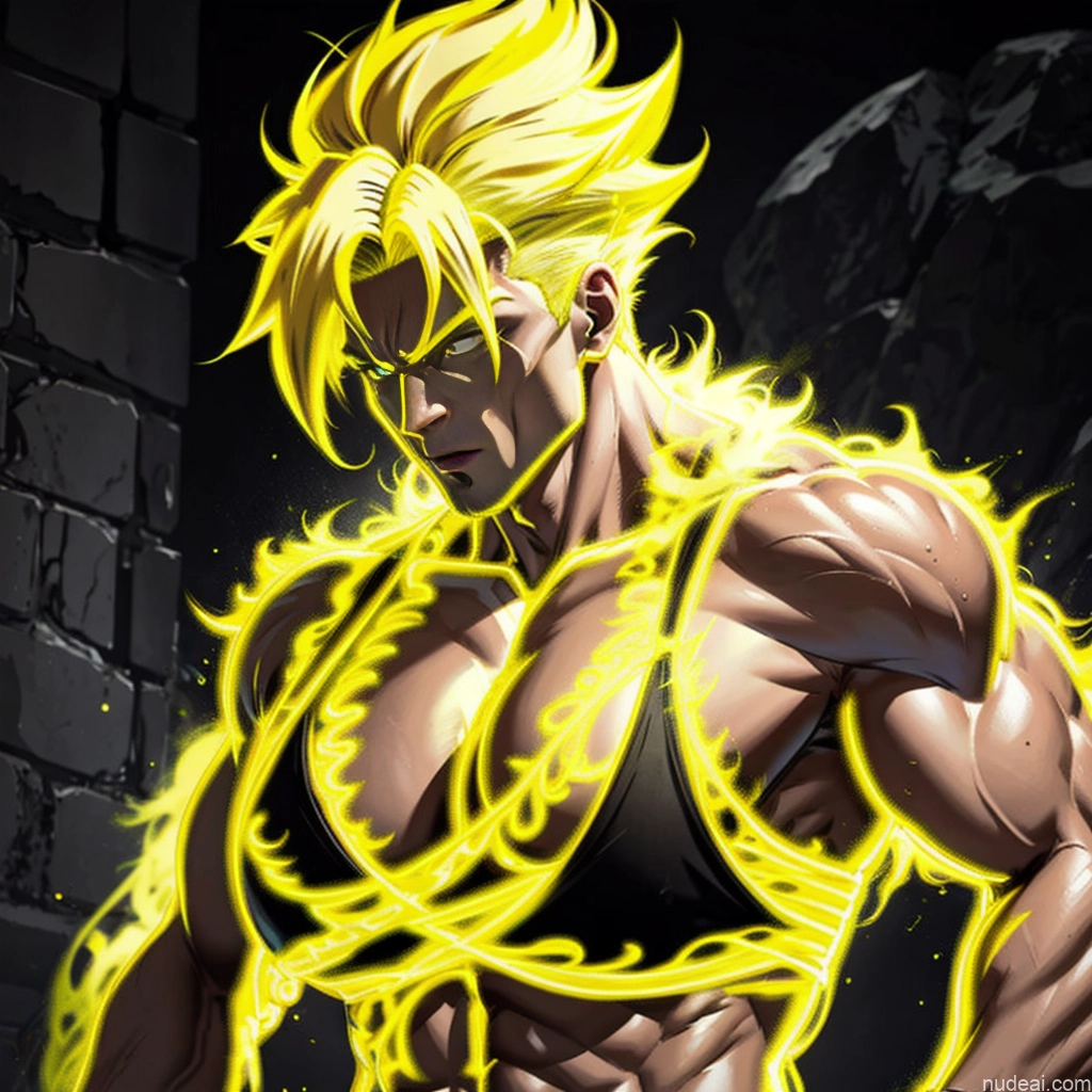 Super Saiyan Super Saiyan 4 Neon Lights Clothes: Red Neon Lights Clothes: Yellow Woman Bodybuilder Busty Front View Huge Boobs Perfect Boobs