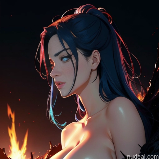 ai nude image of pics of Woman Two Busty Huge Boobs Perfect Boobs 18 Sad Blue Hair Messy Japanese Soft Anime Hell Gaming Nude Angel Partially Nude Topless Bright Lighting Side View