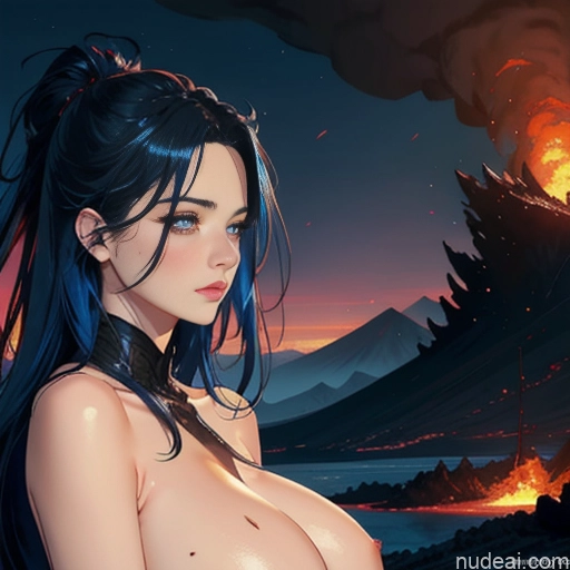 ai nude image of pics of Woman Two Busty Huge Boobs Perfect Boobs 18 Sad Blue Hair Messy Japanese Soft Anime Hell Gaming Nude Angel Partially Nude Topless Bright Lighting Close-up View