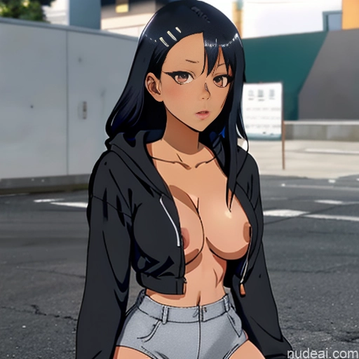 ai nude image of pics of Nagatoro Hayase, Hair Ornament, Brown Eyes, Hairclip ,dark Skin, Black Hair Cropped Hoodie Underboob Huge Boobs Big Ass Spreading Legs Partially Nude