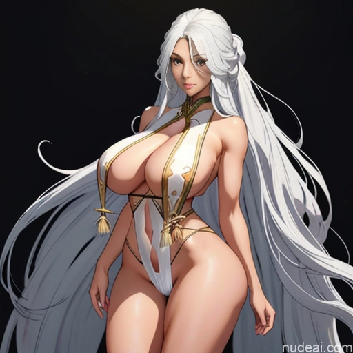 Busty Huge Boobs Perfect Boobs Beautiful Big Hips Long Legs Perfect Body Tall Long Hair Dark Skin White Hair Elf Revealing Clothes Of Cerestia Of Life (Last Origin)