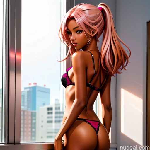 One 18 Dark Skin Sorority Skinny Small Tits Small Ass Pink Hair Messy Hentai Lingerie