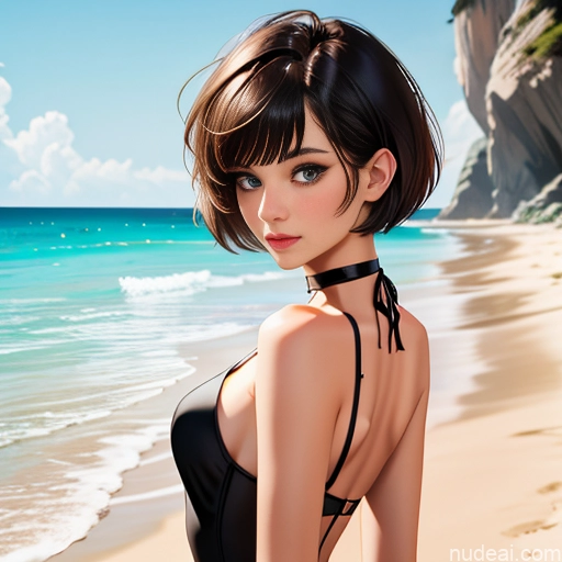 One 18 White Sorority Skinny Small Tits Small Ass Short Hair Brunette Pixie Choker Summer Dress Code Pose 不小心摔倒 Fallen_down