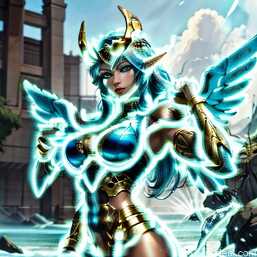 ai nude image of pics of Woman Busty Muscular Abs Front View Has Wings Angel Fantasy Armor Viking Bodybuilder Perfect Boobs Gold Jewelry Neon Lights Clothes: Yellow Blonde SuperMecha: A-Mecha Musume A素体机娘 Deep Blue Eyes Blue Hair Neon Lights Clothes: Blue