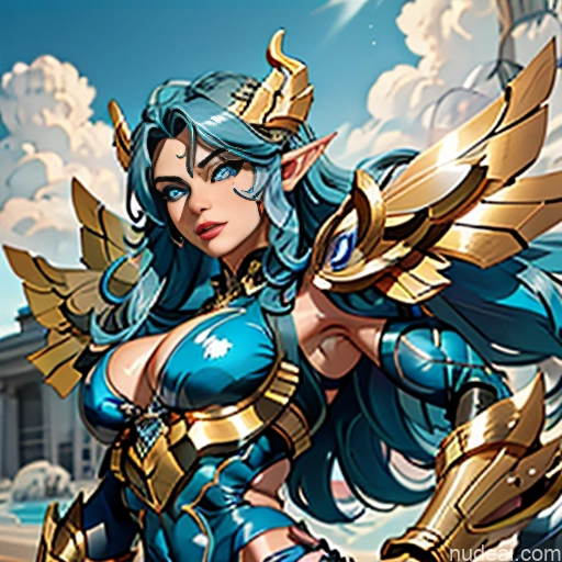 ai nude image of pics of Woman Busty Muscular Abs Front View Has Wings Angel Fantasy Armor Viking Bodybuilder Perfect Boobs Gold Jewelry Blonde SuperMecha: A-Mecha Musume A素体机娘 Deep Blue Eyes Blue Hair