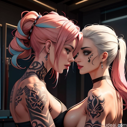 related ai porn images free for Bimbo Woman + Man Two Huge Boobs Big Hips Perfect Body Tattoos 20s Ahegao Pink Hair Pigtails Brazilian Cyberpunk Bedroom Back View On Back Nude