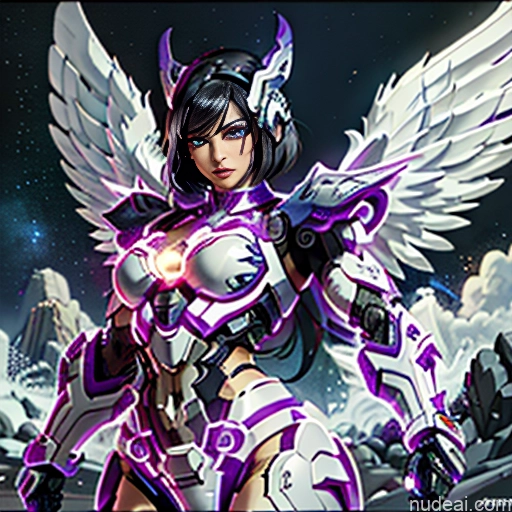 ai nude image of pics of Cyborg Woman Bobcut Asian Latina Front View Black Hair Purple Hair Mech Suit Sci-fi Armor Bodybuilder Busty Space Suit Abs SuperMecha: A-Mecha Musume A素体机娘 Battlefield Angel Has Wings Neon Lights Clothes: Purple Science Fiction Style