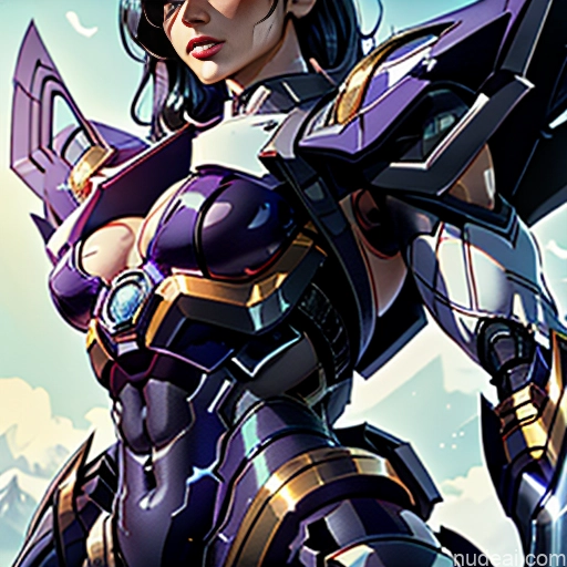 ai nude image of pics of Cyborg Woman Bobcut Asian Latina Front View Black Hair Purple Hair Mech Suit Sci-fi Armor Busty Space Suit Abs SuperMecha: A-Mecha Musume A素体机娘 Angel Has Wings Neon Lights Clothes: Purple Muscular Bodybuilder