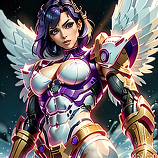 ai nude image of pics of Cyborg Woman Bobcut Asian Latina Front View Black Hair Purple Hair Mech Suit Sci-fi Armor Busty Space Suit Abs SuperMecha: A-Mecha Musume A素体机娘 Angel Has Wings Neon Lights Clothes: Purple Muscular Bodybuilder