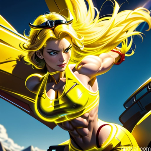 Captain Marvel Busty Abs Front View Woman Bodybuilder Super Saiyan Neon Lights Clothes: Yellow Neon Lights Clothes: Orange SuperMecha: A-Mecha Musume A素体机娘