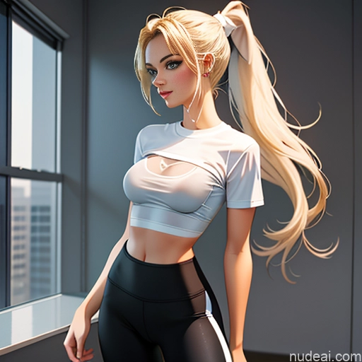 ai nude image of pics of One Sorority 18 White Blonde Ponytail Skinny Small Tits Small Ass Mesh Yoga Pants Shirt