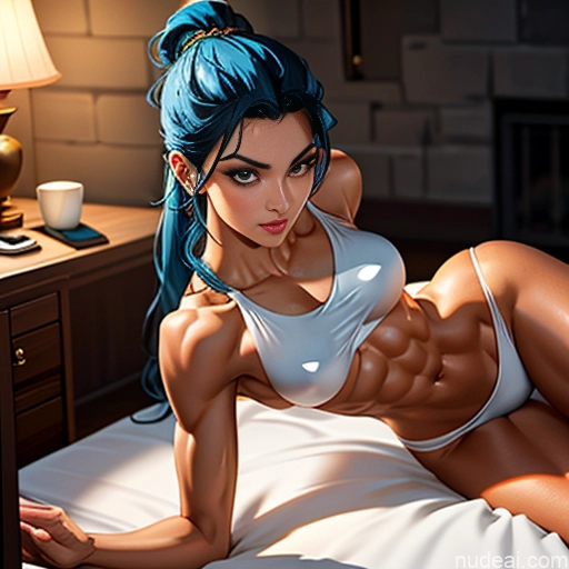 related ai porn images free for Oiled Body Woman 30s Blue Hair Egyptian Bedroom On Back Superhero Topless Partially Nude Gold Jewelry Dark Lighting Cave Middle Eastern Perfect Body Detailed Hair Bun Ponytail Seductive Busty Perfect Boobs