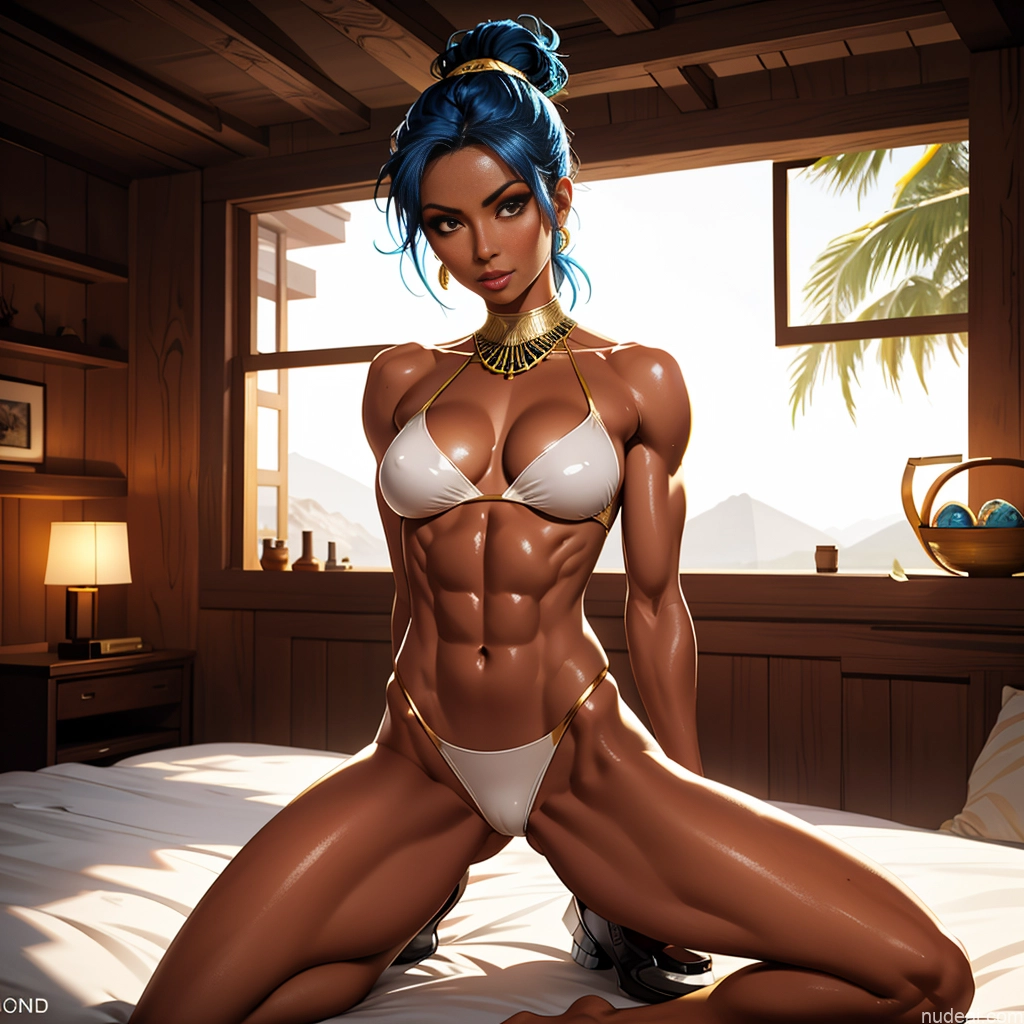 ai nude image of pics of Oiled Body Woman Egyptian Bedroom Topless Partially Nude Gold Jewelry Dark Lighting Cave Middle Eastern Perfect Body Detailed Busty Perfect Boobs Dark Skin Ponytail Seductive On Back Straddling Spreading Legs Blue Hair Hair Bun Warm Anime Sports 20s