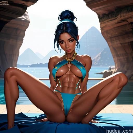 ai nude image of pics of Oiled Body Woman Egyptian Bedroom Topless Partially Nude Gold Jewelry Dark Lighting Cave Middle Eastern Perfect Body Detailed Busty Perfect Boobs Dark Skin Ponytail Seductive On Back Straddling Spreading Legs Blue Hair Hair Bun Warm Anime Sports 20s