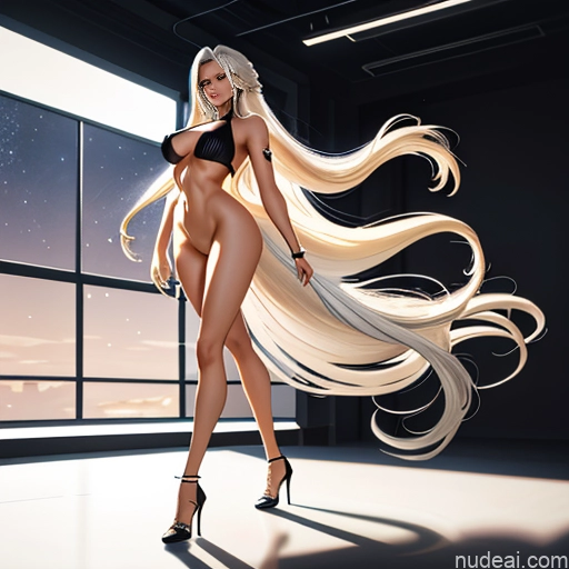 ai nude image of pics of Bimbo One Busty Huge Boobs Big Ass Big Hips Long Legs Tall Long Hair Dark Skin 18 Ahegao White Hair Messy Warm Anime Bedroom Front View Spreading Legs Nude