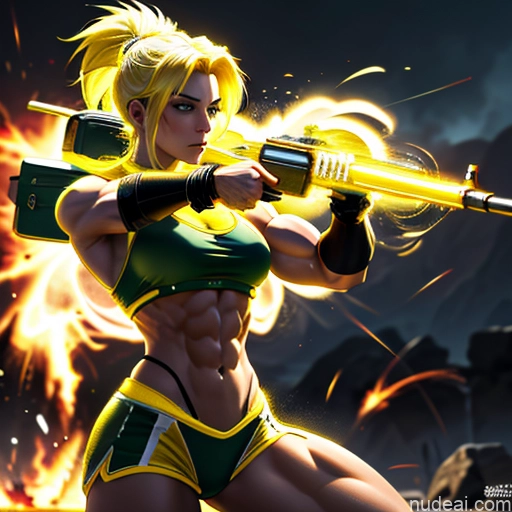 related ai porn images free for Super Saiyan Science Fiction Style Cosplay Busty Front View Battlefield Bodybuilder Neon Lights Clothes: Yellow Woman Abs Blonde