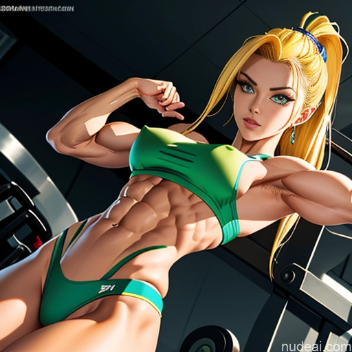 ai nude image of pics of Super Saiyan Science Fiction Style Cosplay Busty Front View Bodybuilder Woman Abs Blonde Cyborg