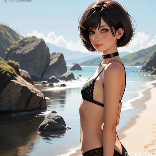 ai nude image of pics of One Skinny Anime Small Tits Big Ass Short Short Hair 18 Brunette Pixie White Choker Dress Undressing Another