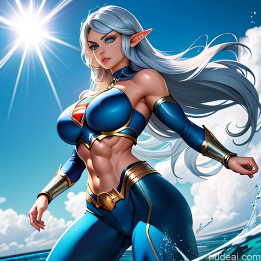 related ai porn images free for Superheroine Superhero Busty Muscular Powering Up Deep Blue Eyes Abs