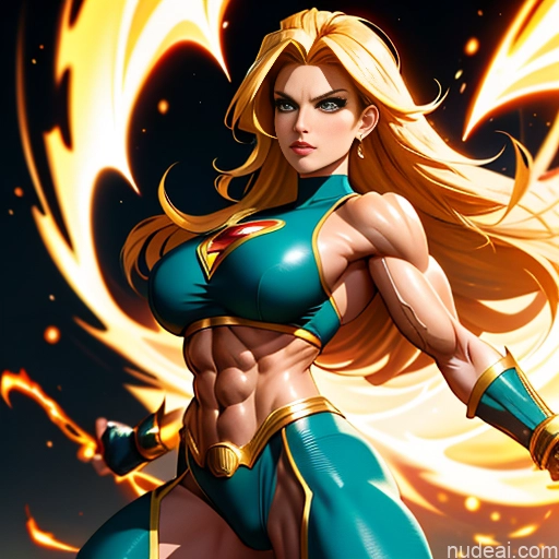 Superheroine Superhero Busty Muscular Powering Up Abs Super Saiyan 3