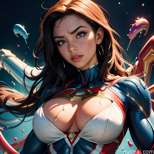 Superheroine Superhero Busty Muscular Abs Squirt Cumshot Front View