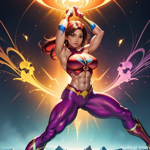 ai nude image of pics of Superheroine Superhero Busty Muscular Abs Powering Up Power Rangers