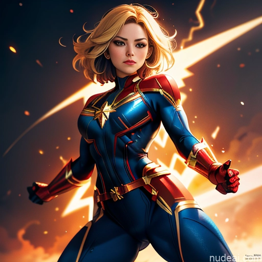 ai nude image of pics of Superheroine Superhero Busty Muscular Abs Powering Up Captain Marvel