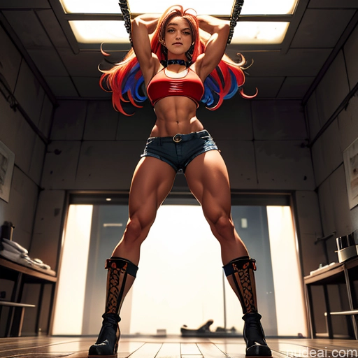 related ai porn images free for Busty Muscular Abs Long Legs Tall Tanned Skin Oiled Body 18 Serious Ginger Long Hair Full Frontal Boots Choker Daisy Dukes Crop Top Tank Top Bodybuilder Transparent T-pose Prison Bondage Mesh