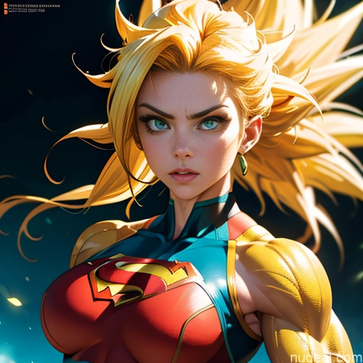 related ai porn images free for Superheroine Super Saiyan Superhero Muscular Busty Abs Front View