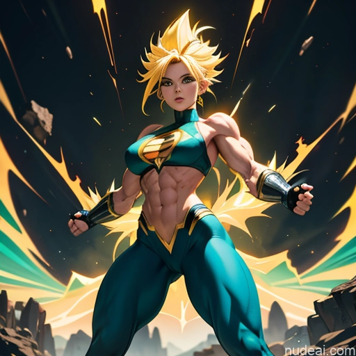 related ai porn images free for Super Saiyan Superhero Muscular Busty Abs Powering Up Superheroine