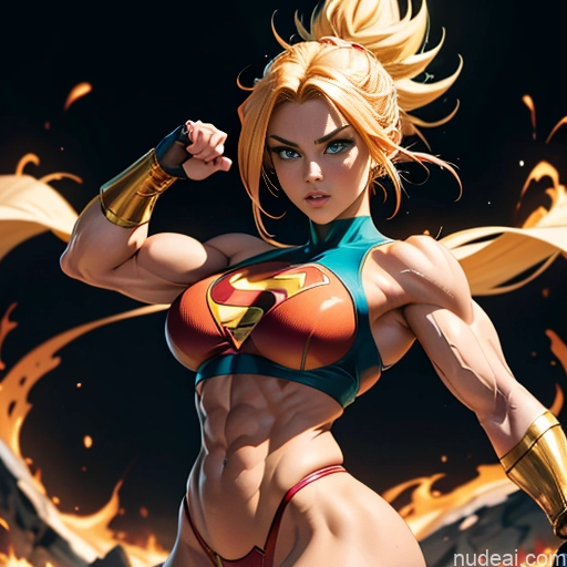 Superhero Muscular Busty Abs Powering Up Superheroine Super Saiyan 3