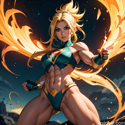 related ai porn images free for Superhero Muscular Busty Abs Powering Up Superheroine Super Saiyan 3