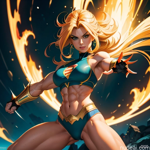 Superhero Muscular Busty Abs Powering Up Superheroine Super Saiyan 3