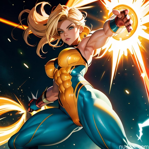 ai nude image of pics of Superhero Muscular Busty Abs Powering Up Superheroine Super Saiyan 3 Blonde Science Fiction Style