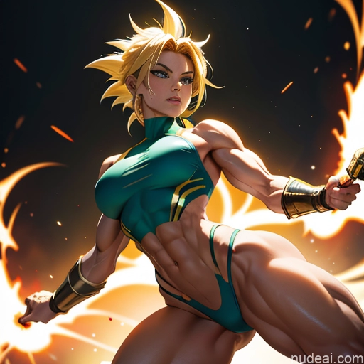 Superhero Muscular Busty Abs Powering Up Science Fiction Style Super Saiyan Bodybuilder Super Saiyan 3