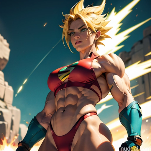 Superhero Muscular Busty Abs Powering Up Science Fiction Style Super Saiyan Bodybuilder Super Saiyan 3