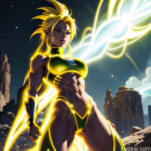 related ai porn images free for Muscular Busty Abs Powering Up Science Fiction Style Super Saiyan Super Saiyan 3 Superhero Neon Lights Clothes: Yellow Superheroine Regal